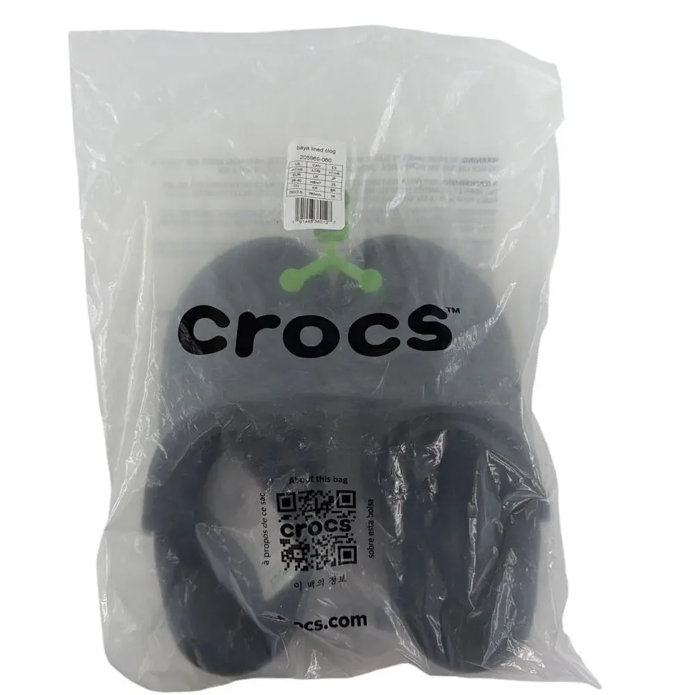 Crocs Unisex Black Baya Lined Clogs Size M's 7 W's 9